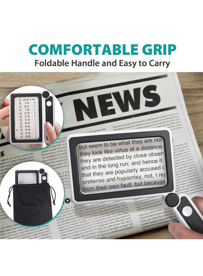 عدسة تكبير مكتبية كبيرة مزودة بإضاءة LED بدون استخدام اليدين – عدسة مكبرة بقدرة تكبير 3× لكامل الصفحة مع حامل وشاشة دوّارة 360° – أداة قراءة مضيئة لكبار السن، الكلمات المتقاطعة، الأشغال اليدوية والخياطة - Image 3